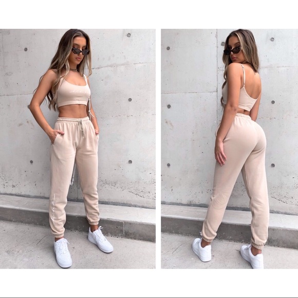 White Fox Boutique Pants - White Fox Boutique Tied Together Sweatpants Sand